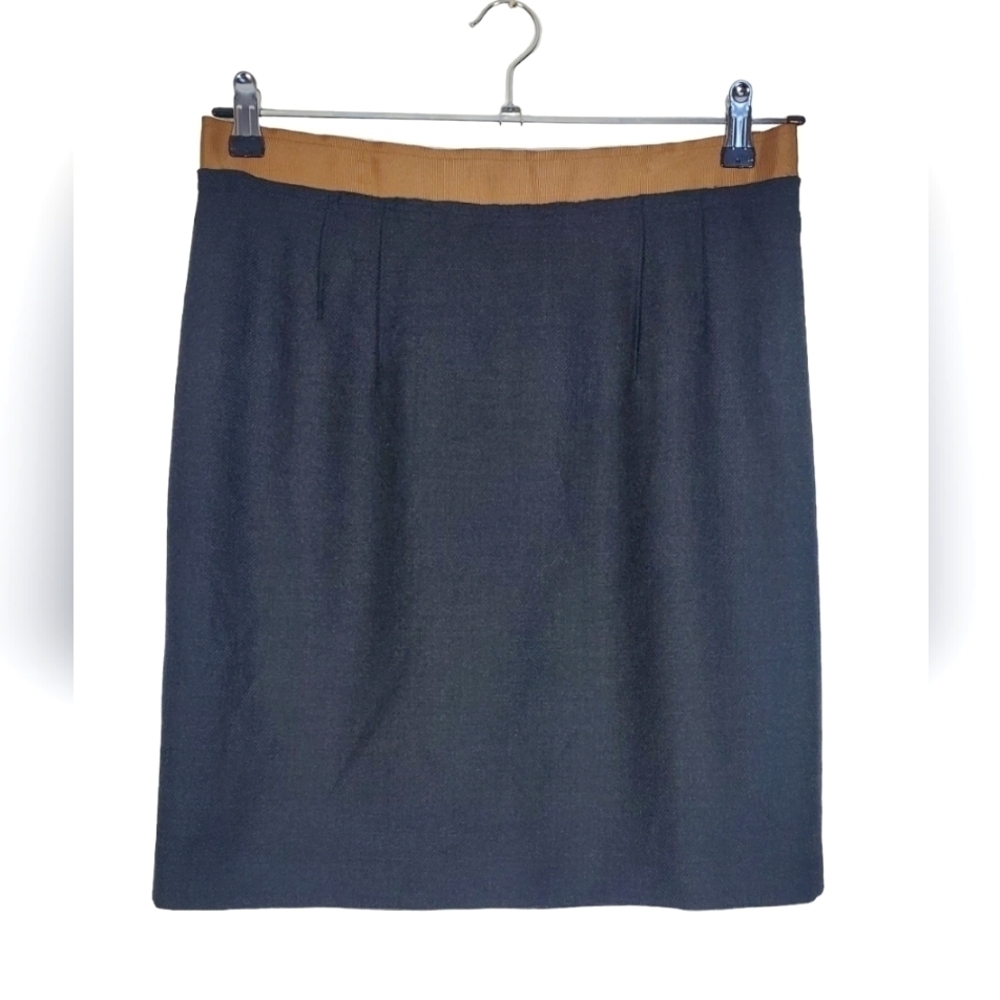 Ann Taylor LOFT Wool Pencil Skirt Black Brown Contrast Trim Modest Size 8